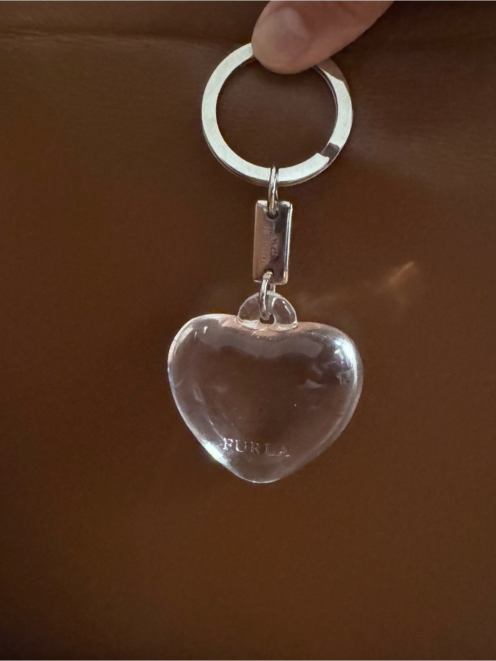 Furla Clear Crystal Heart Key Ring with Silver Hardware